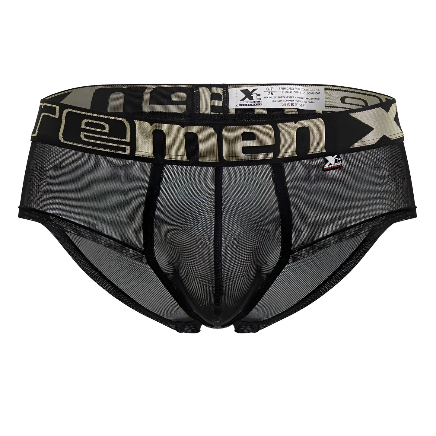 Black mesh men’s microfiber briefs with wide beige xc branded waistband xtremen 91236 model