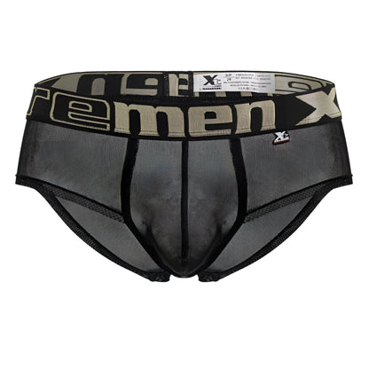 Black mesh men’s microfiber briefs with wide beige xc branded waistband xtremen 91236 model