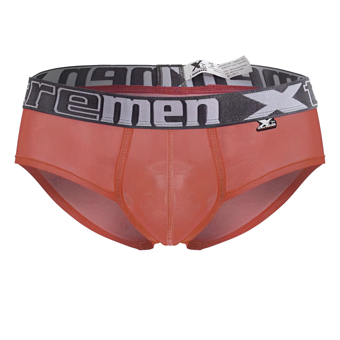 Orange mesh men’s briefs with gray elastic waistband featuring xc logo in xtremen 91236 microfiber briefs fuchsia color
