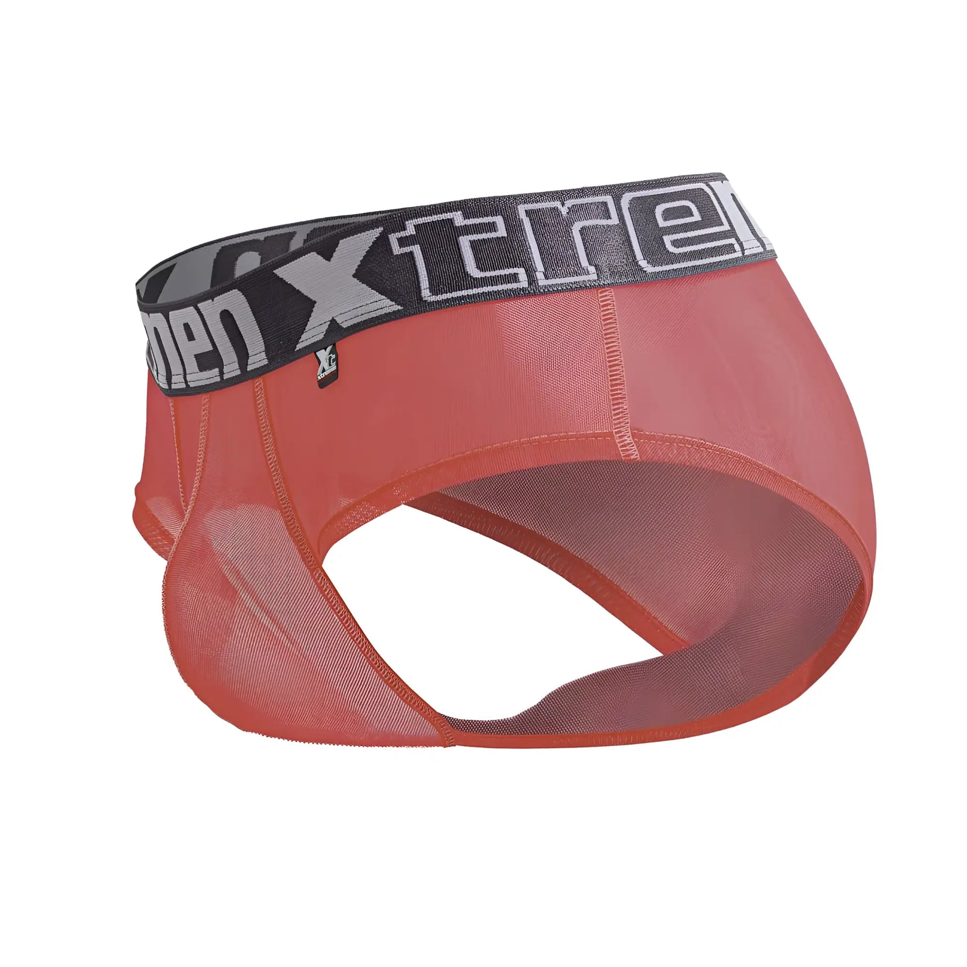 Red mesh xtremen 91236 microfiber briefs for men in fuchsia with black and gray elastic waistband featuring xtreme logo