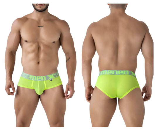 Xtremen 91236 microfiber neon green men’s briefs with bright neon green color and menx logo on elastic waistband