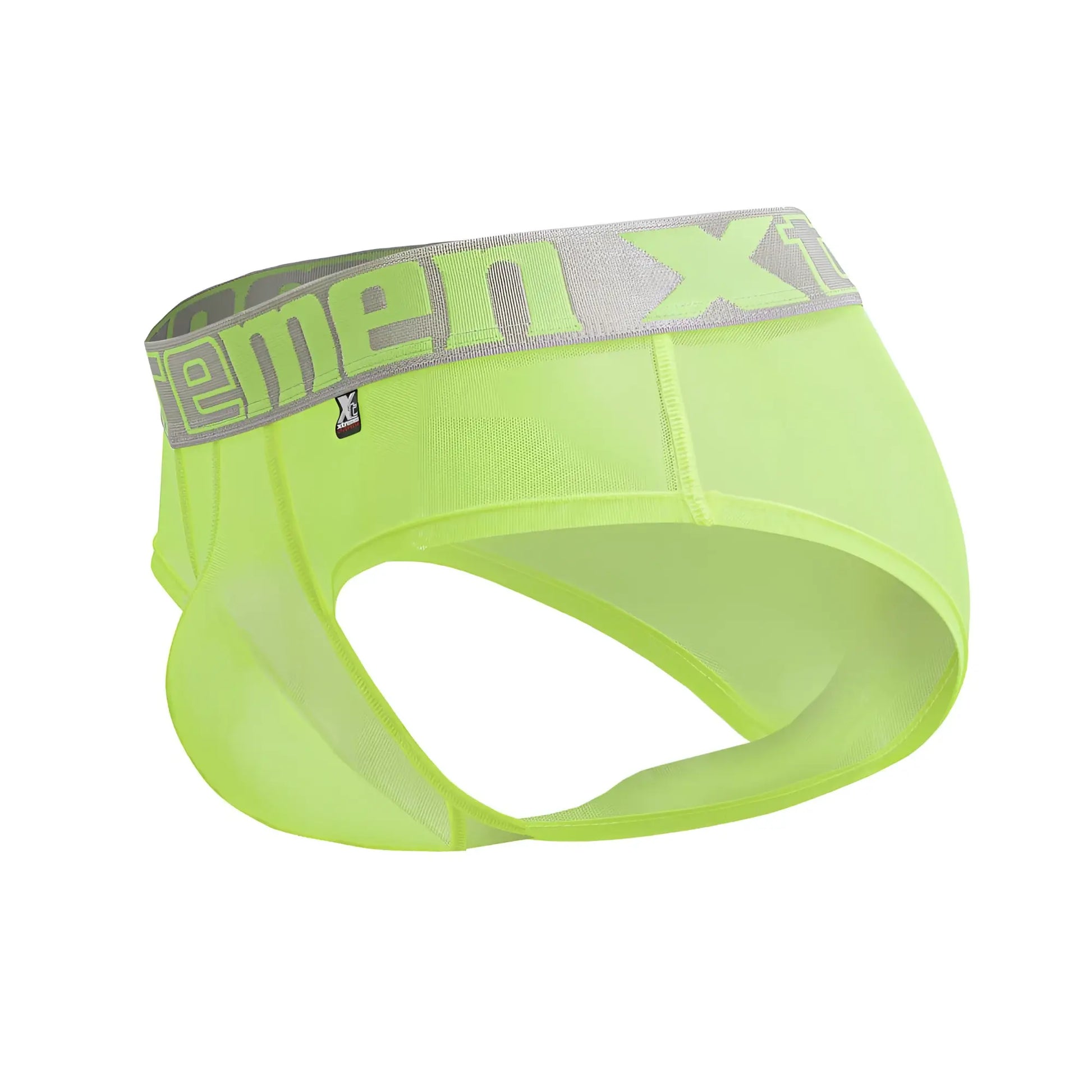 Xtremen 91236 microfiber men’s briefs in neon green with gray waistband and neon green xtreme logo