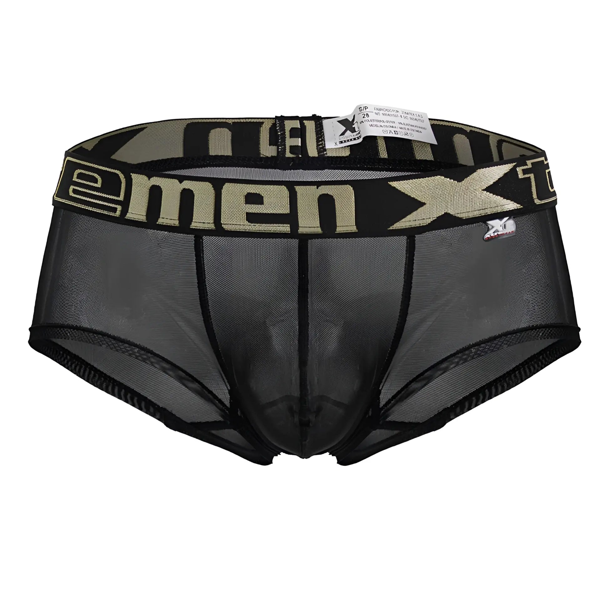 Xtremen 91237 microfiber trunks in black with black mesh fabric and a camouflage waistband featuring the xmen logo