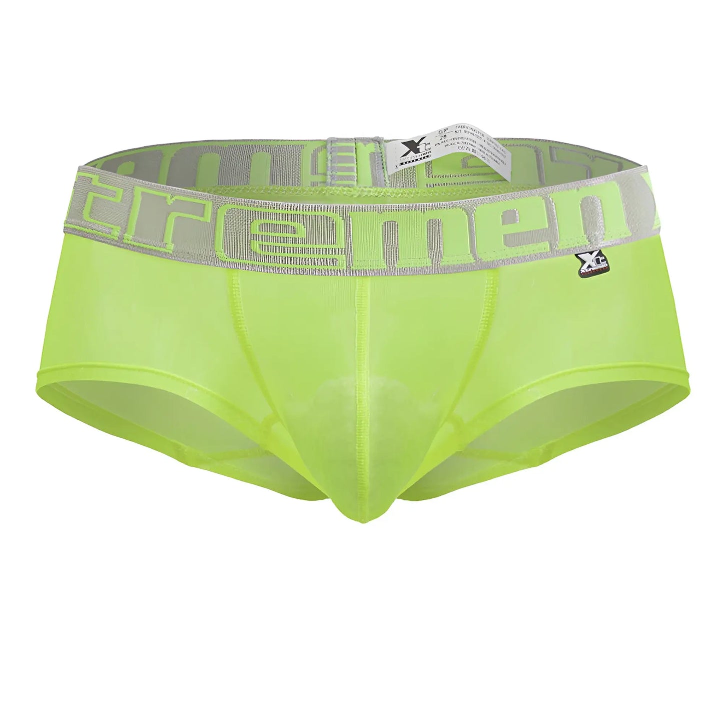 Bright neon green xtremen 91237 microfiber trunks with gray waistband and neon green tremen logo lettering