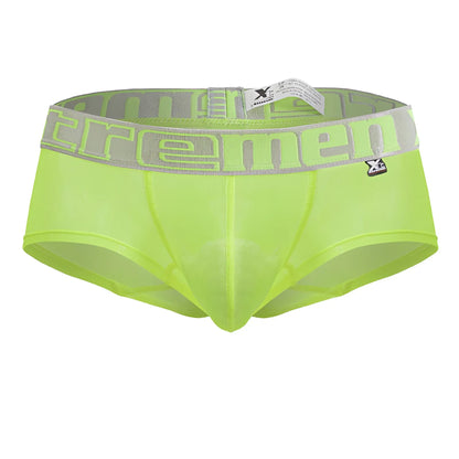 Bright neon green xtremen 91237 microfiber trunks with gray waistband and neon green tremen logo lettering