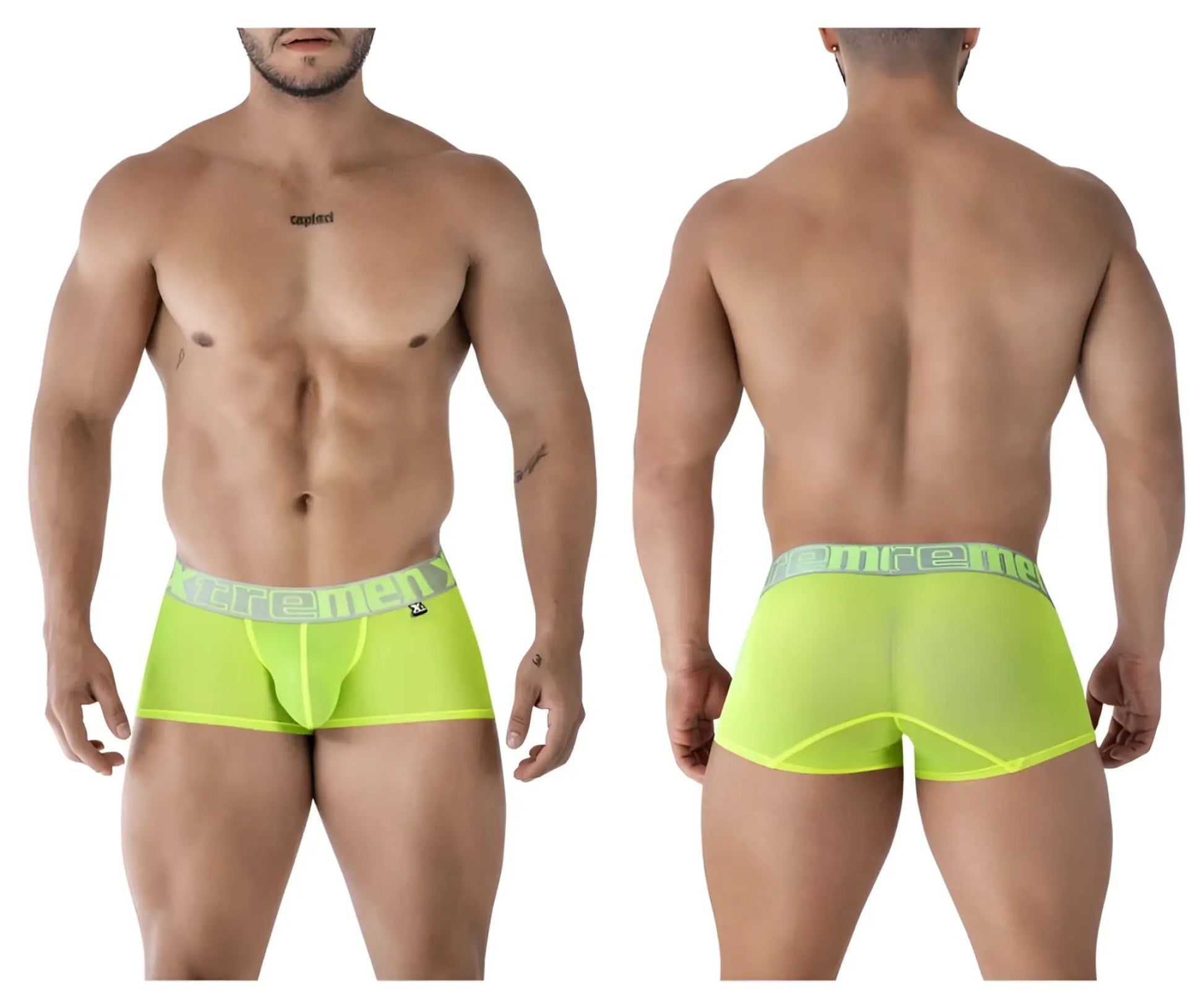 Xtremen 91237 neon green bright neon green sheer microfiber men’s briefs with extreme logo elastic waistband