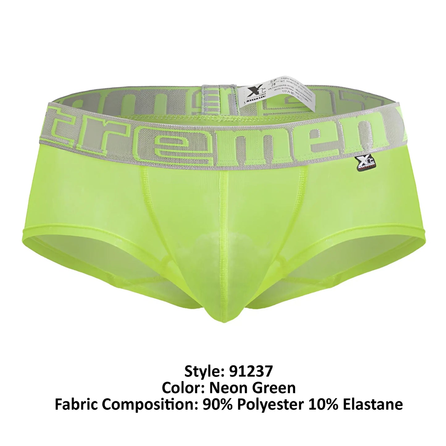 Neon green xtremen 91237 microfiber trunks with gray waistband featuring neon green tremen logo for men