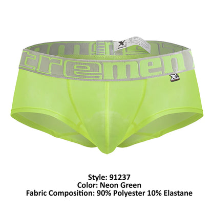 Neon green xtremen 91237 microfiber trunks with gray waistband featuring neon green tremen logo for men