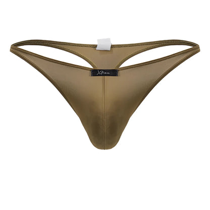 Xtremen 91238 brown microfiber thong with olive green mesh and smooth satin finish featuring a black brand tag
