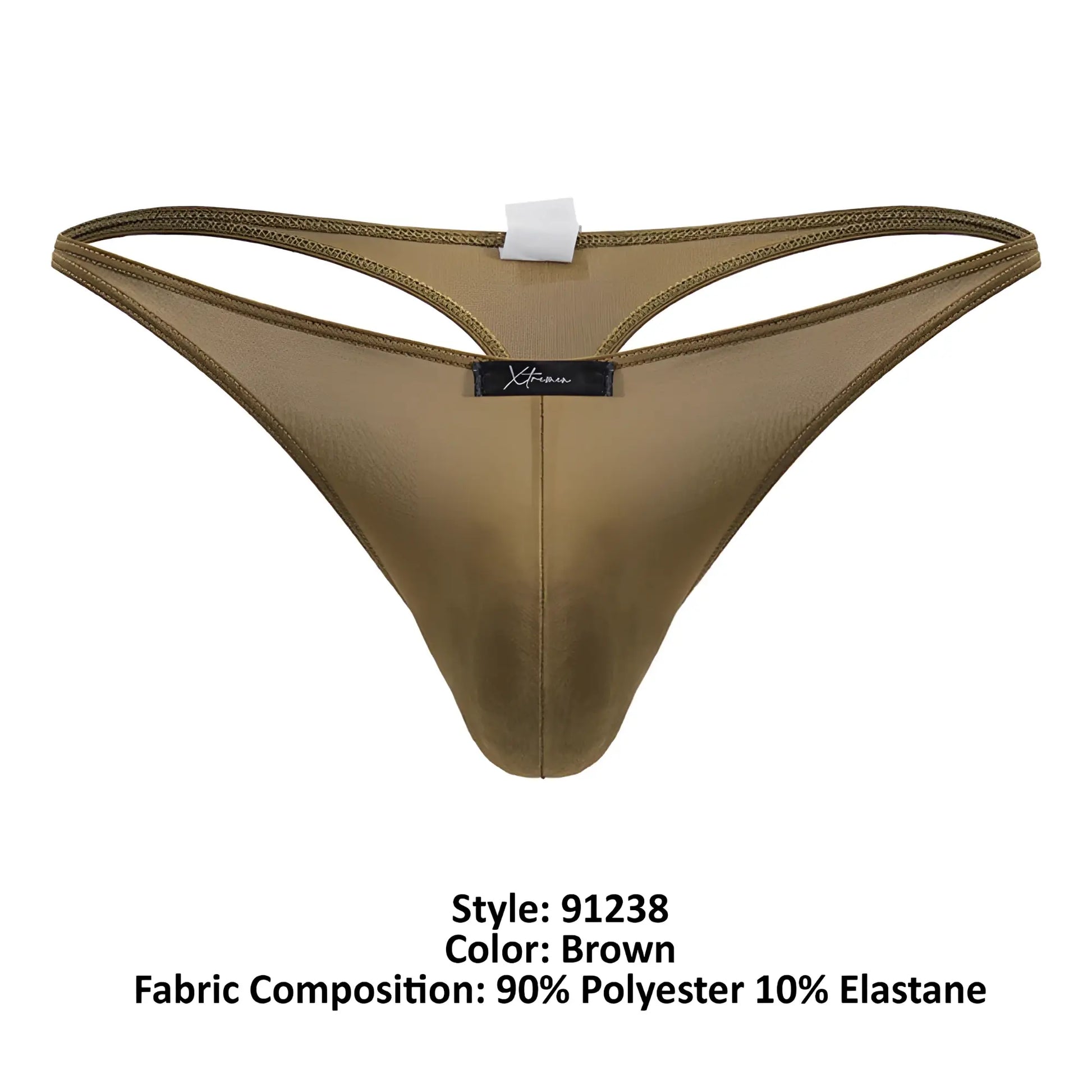 Brown xtremen 91238 microfiber thong made from smooth polyester-elastane blend with a sleek form-fitting design