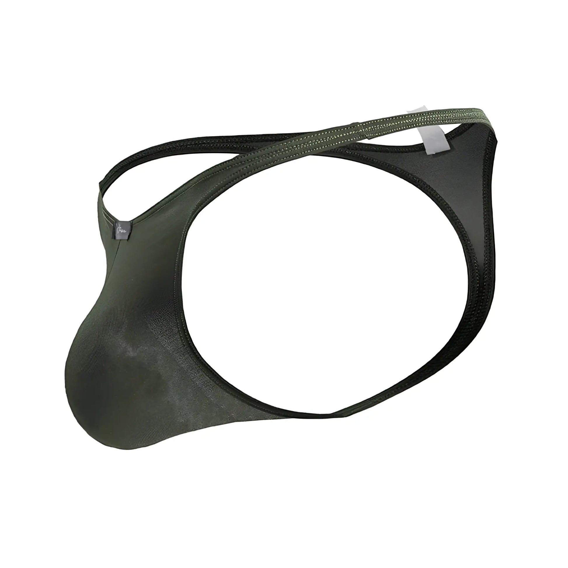 Olive green xtremen 91238 microfiber men’s thong with smooth stretchy fabric black trim and sleek design