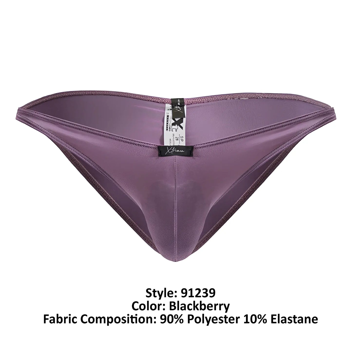 Purple satin-like microfiber briefs for men with a sleek design and black brand tag in blackberry color by Xtremen