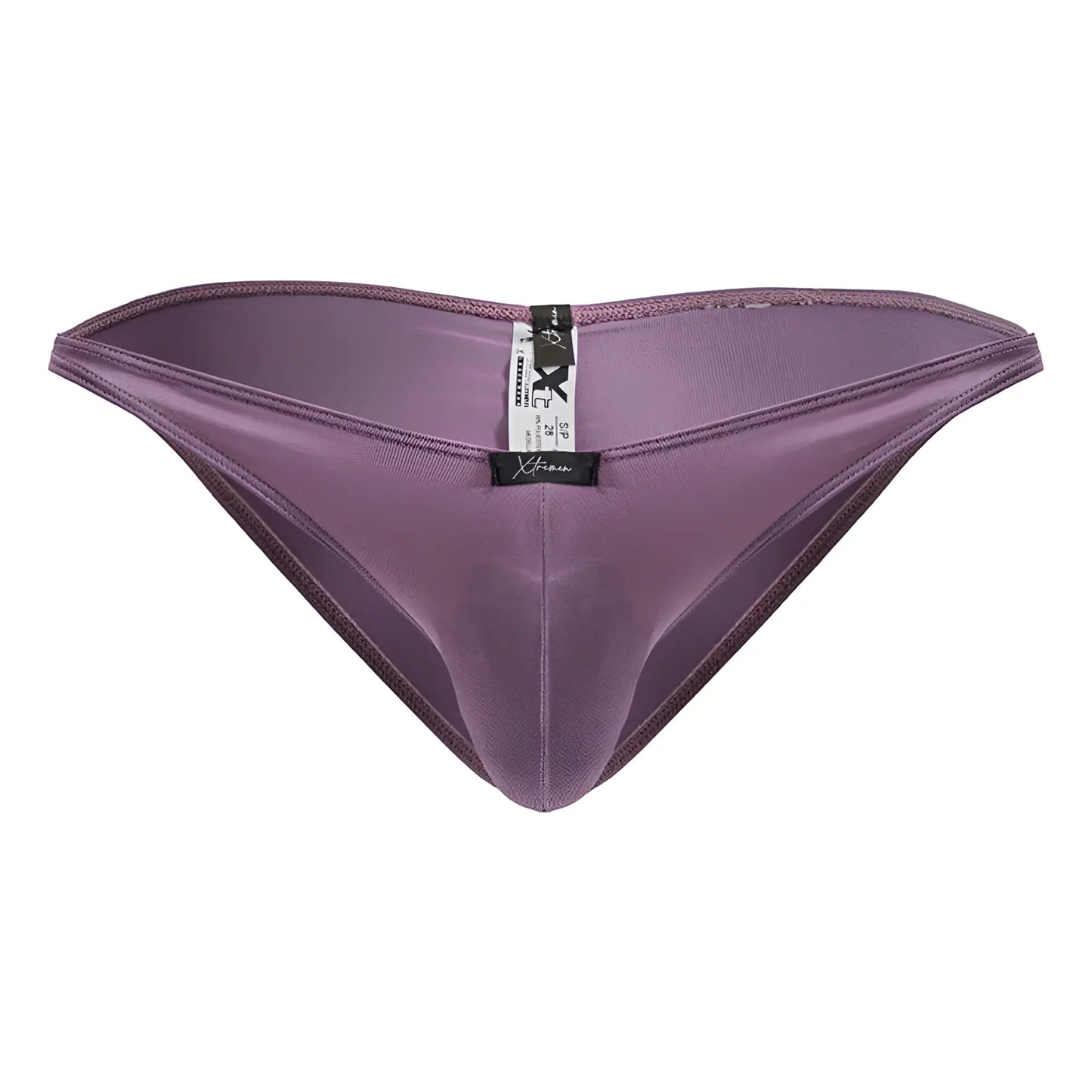 Purple satin thong with sleek smooth texture and subtle sheen in blackberry color by xtremen 91239 microfiber bikini