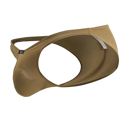 Tan glossy latex men’s briefs with contoured design and elastic waistband xtremen 91239 microfiber bikini brown