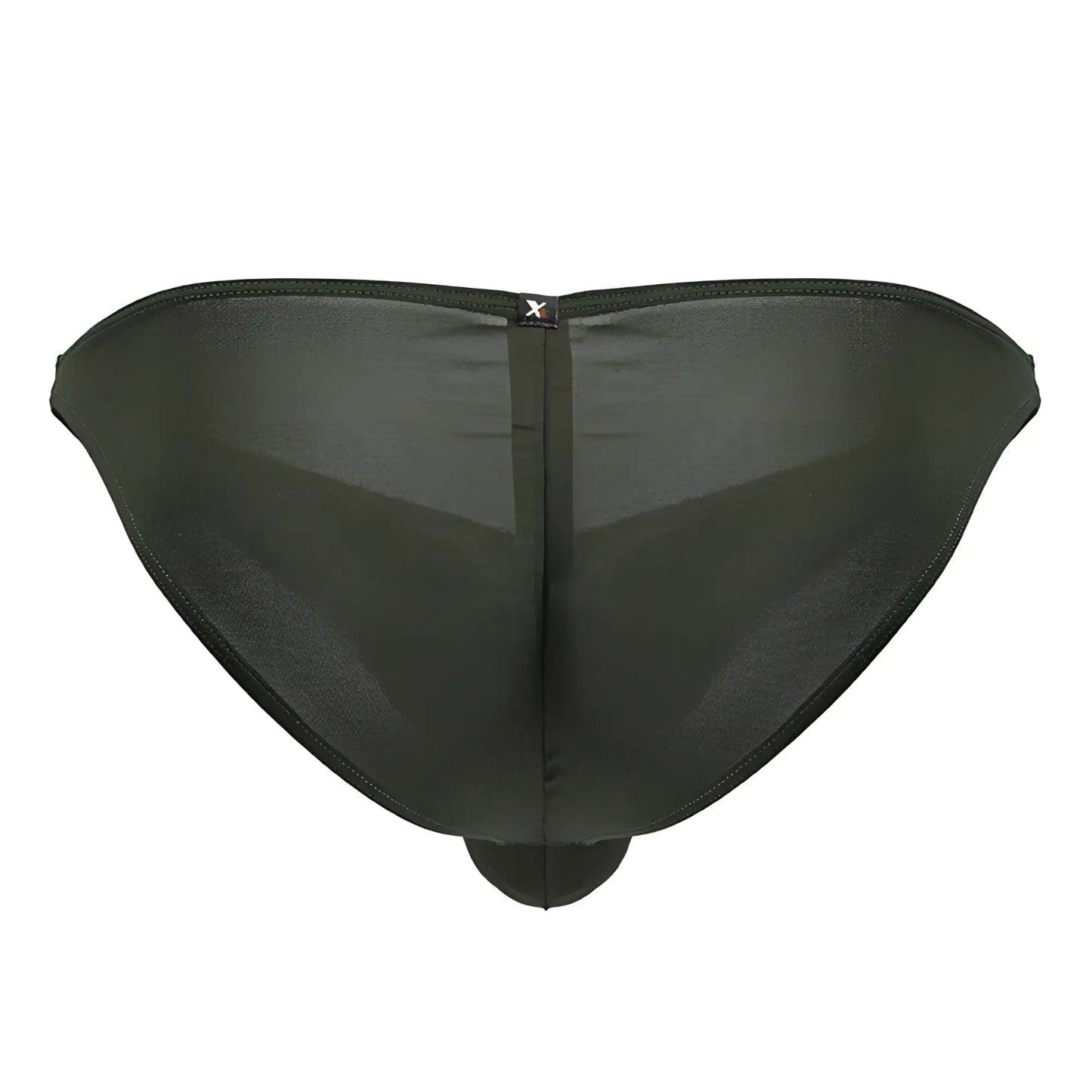 Black sheer mesh briefs with central seam and small x logo at top in xtremen 91239 microfiber bikini green