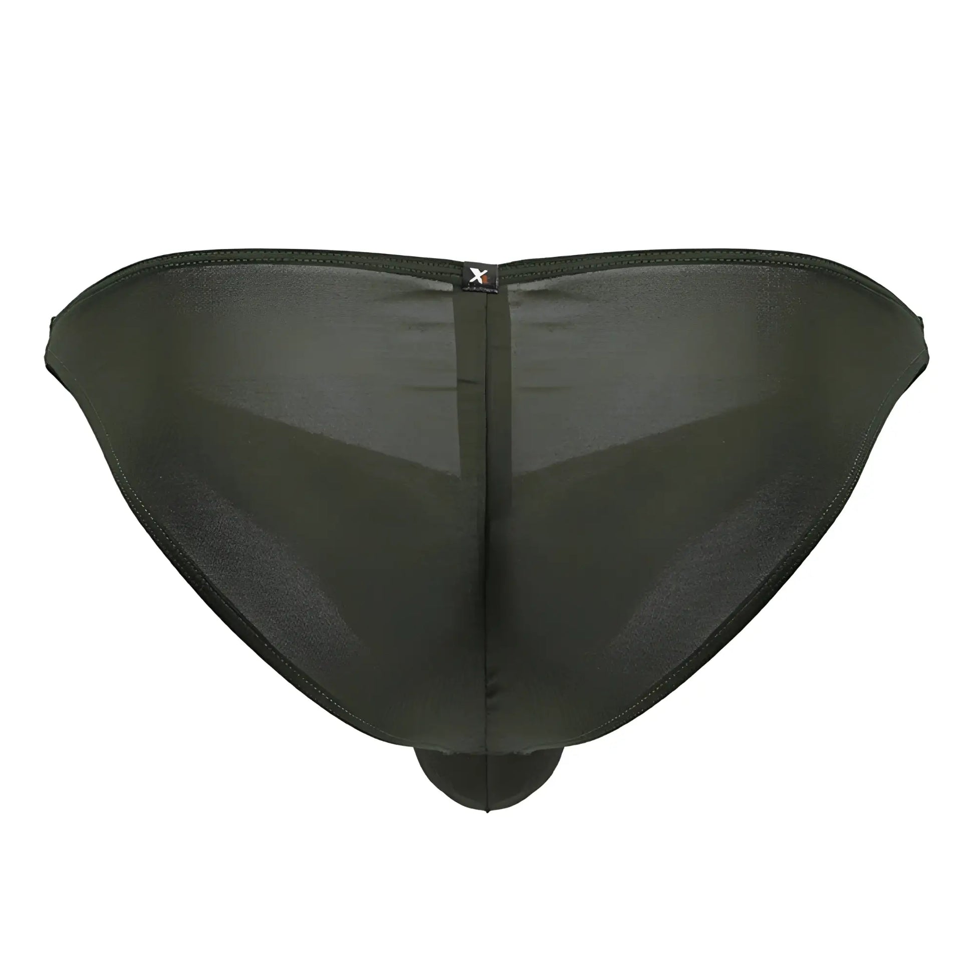 Black sheer mesh briefs with central seam and small x logo at top in xtremen 91239 microfiber bikini green