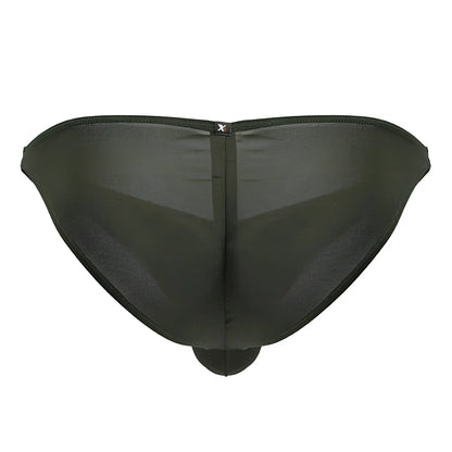 Black sheer mesh briefs with central seam and small x logo at top in xtremen 91239 microfiber bikini green