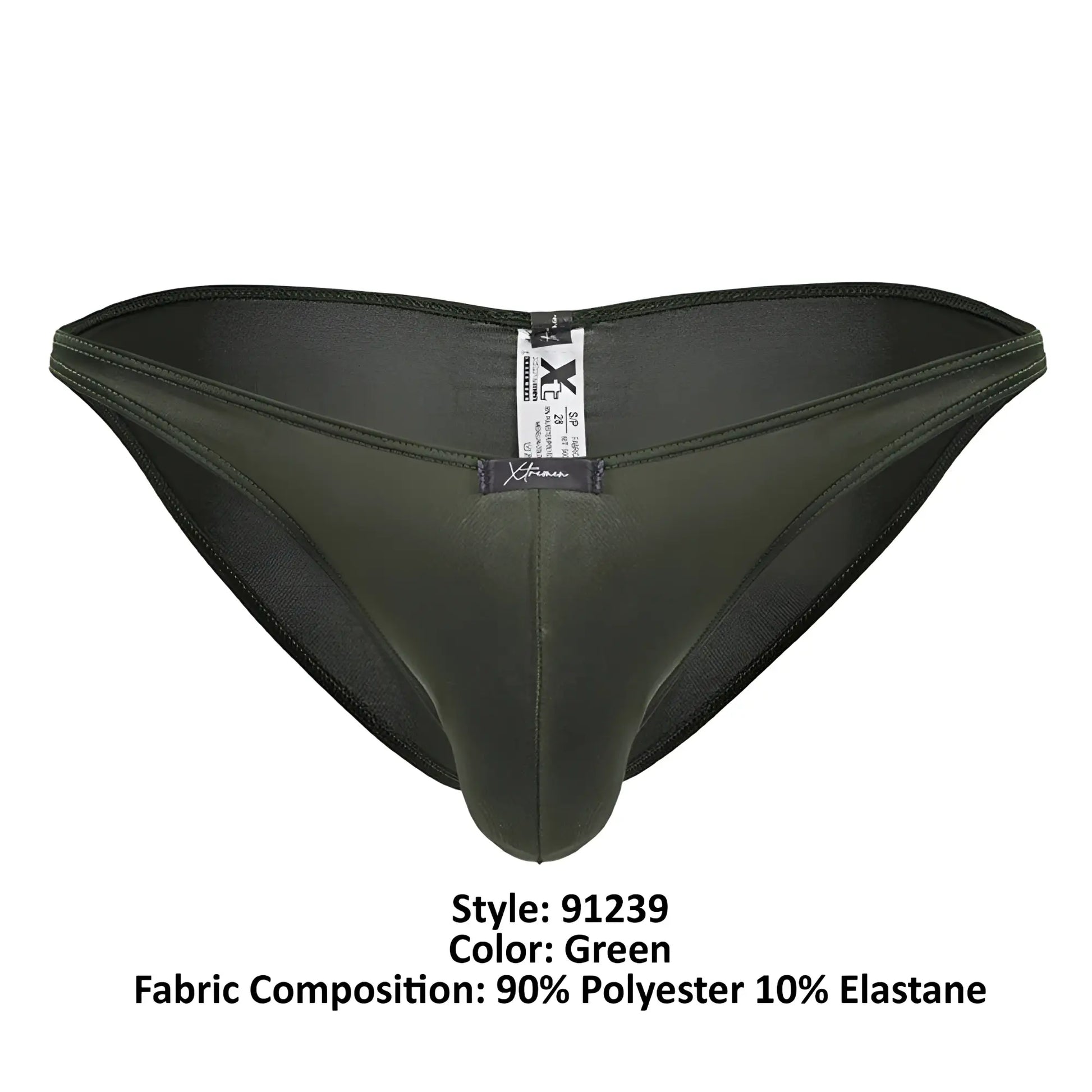 Dark green xtremen 91239 microfiber bikini briefs made of 90 polyester and 10 elastane form-fitting design