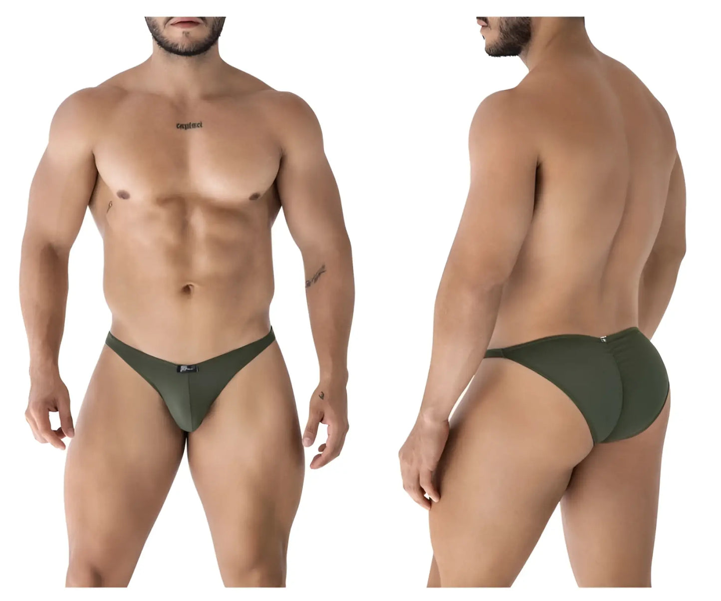 Olive green men’s microfiber briefs with sleek form-fitting design and subtle waistband branding Xtremen 91239 bikini
