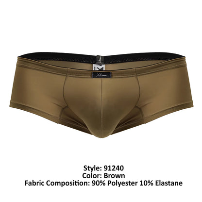 Xtremen 91240 microfiber brown men’s briefs with black elastic waistband and subtle stitching details front view