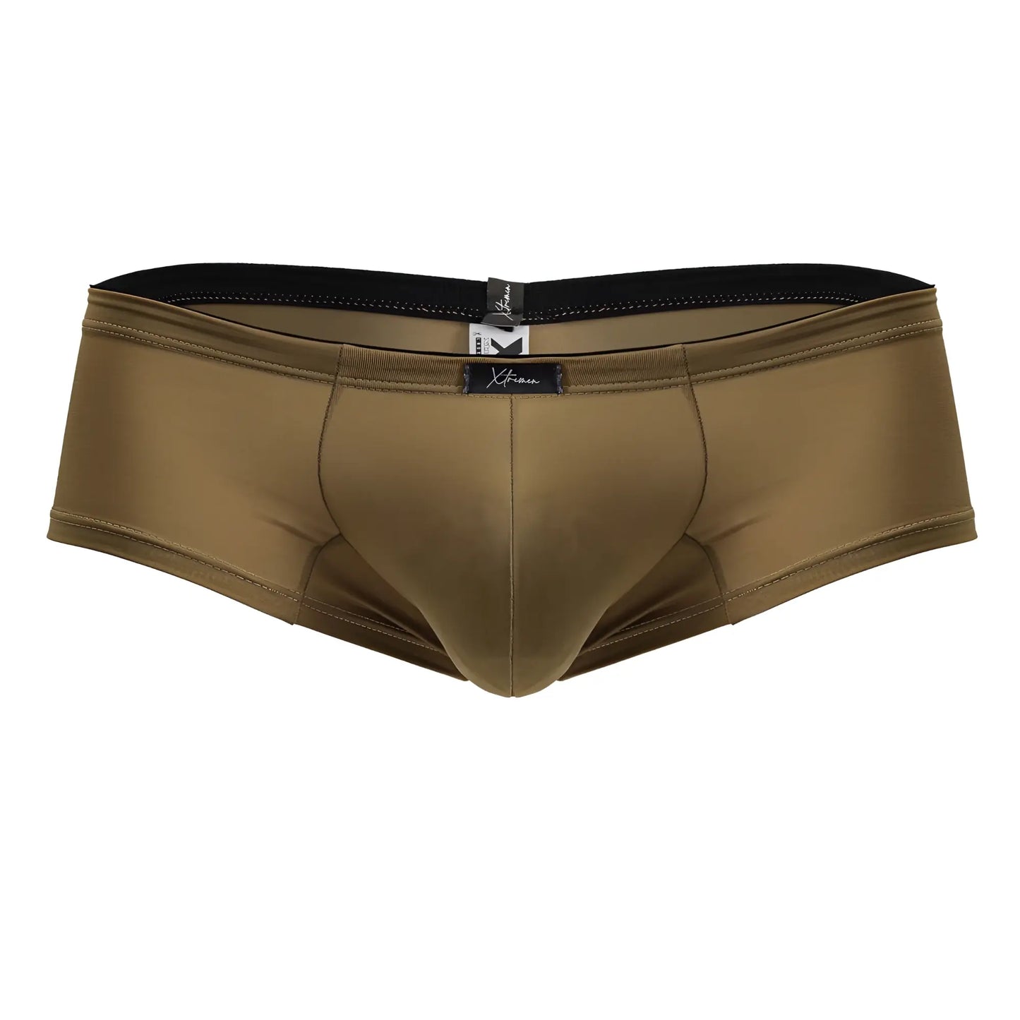 Xtremen 91240 microfiber olive green men’s swim trunks with black elastic waistband and brand tag