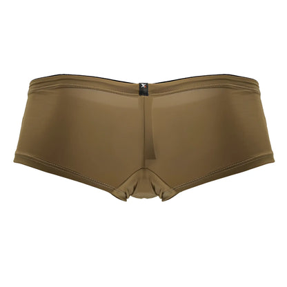 Xtremen 91240 microfiber trunks in brown with tan form-fitting stretchy fabric and black waistband trim