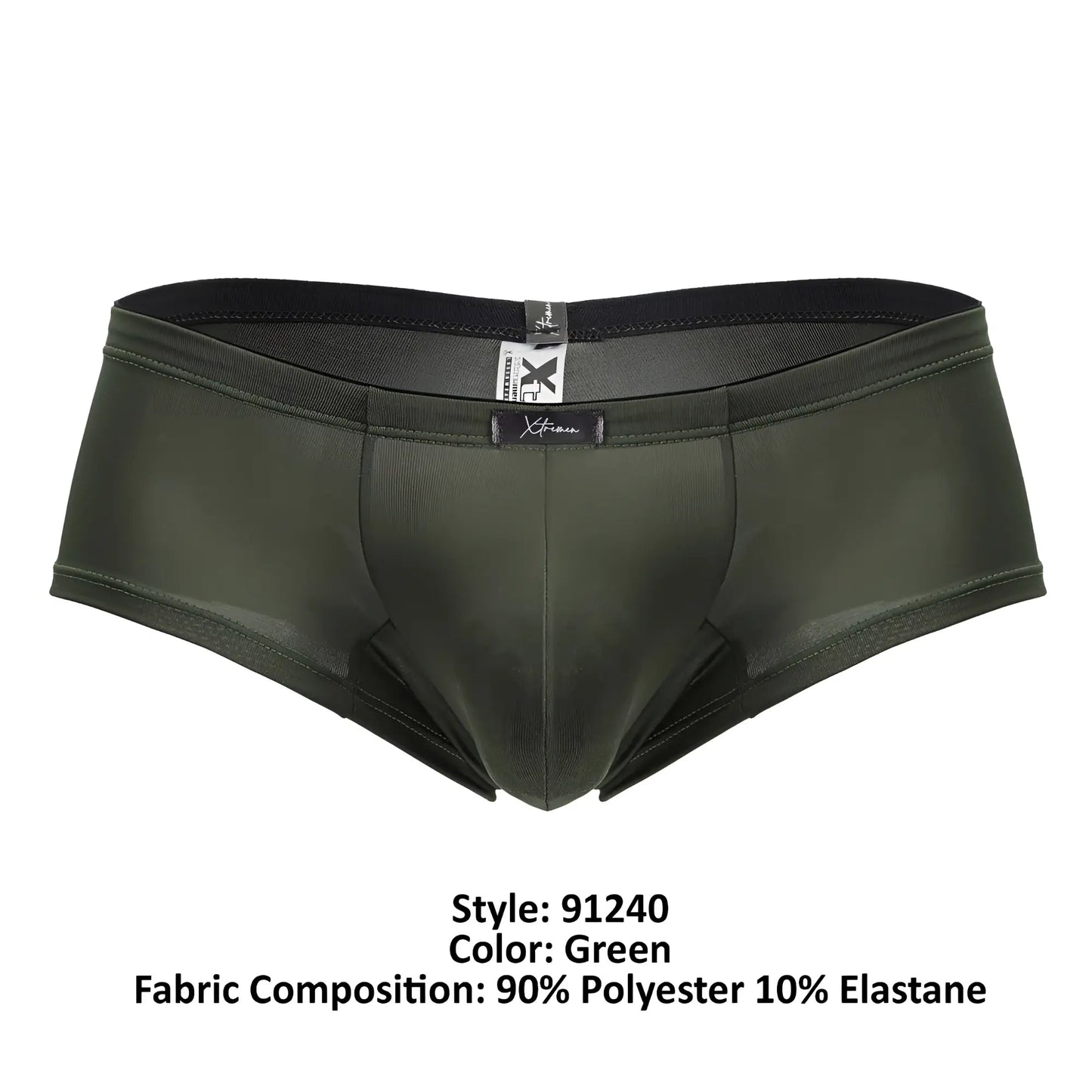 Xtremen 91240 microfiber trunks in dark green with black elastic waistband and subtle branding tags in form-fitting design