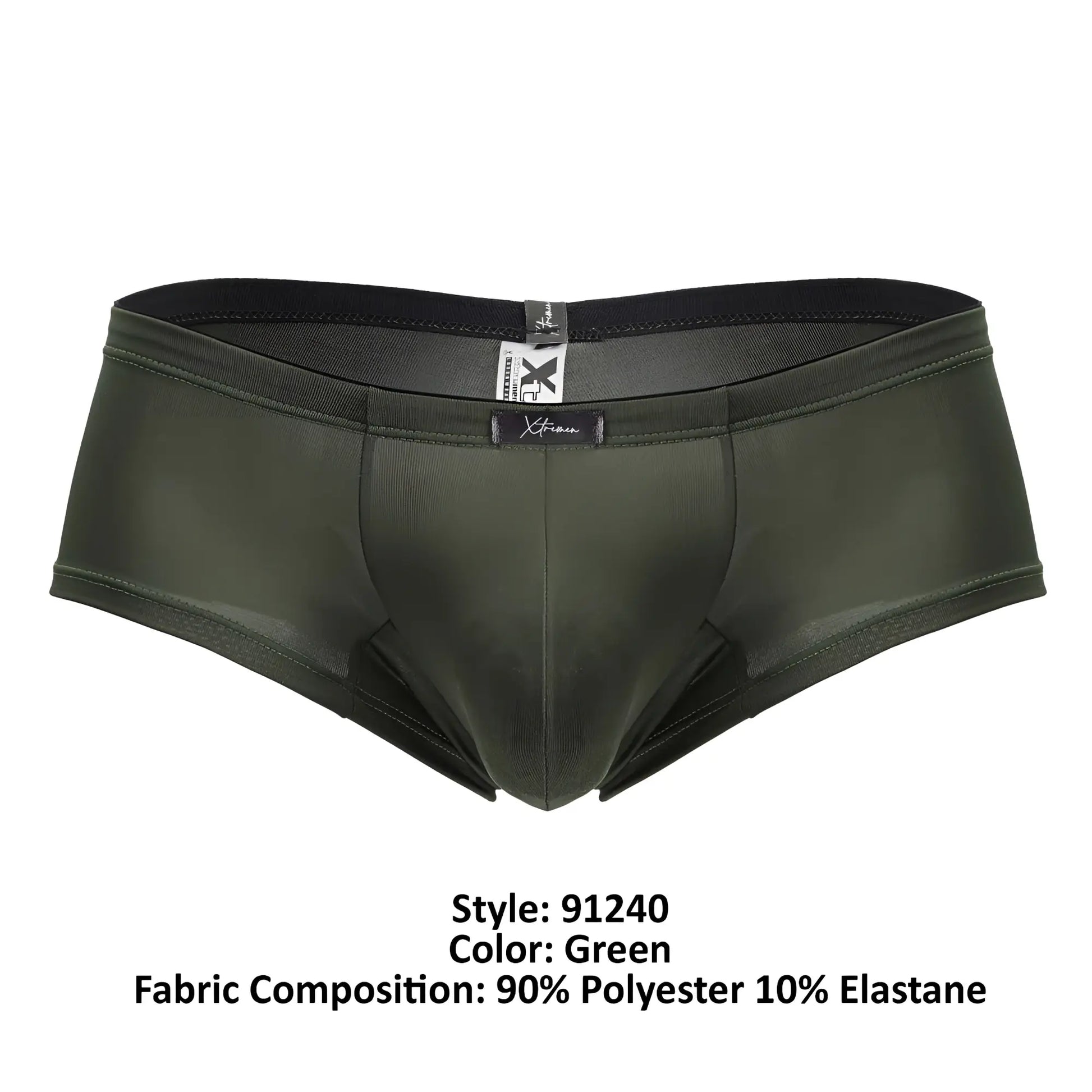 Xtremen 91240 microfiber trunks in dark green with black elastic waistband and subtle branding tags in form-fitting design
