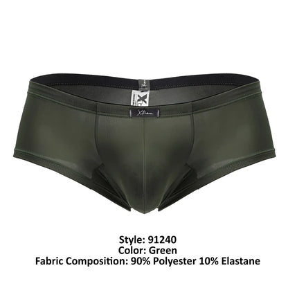 Xtremen 91240 microfiber trunks in dark green with black elastic waistband and subtle branding tags in form-fitting design