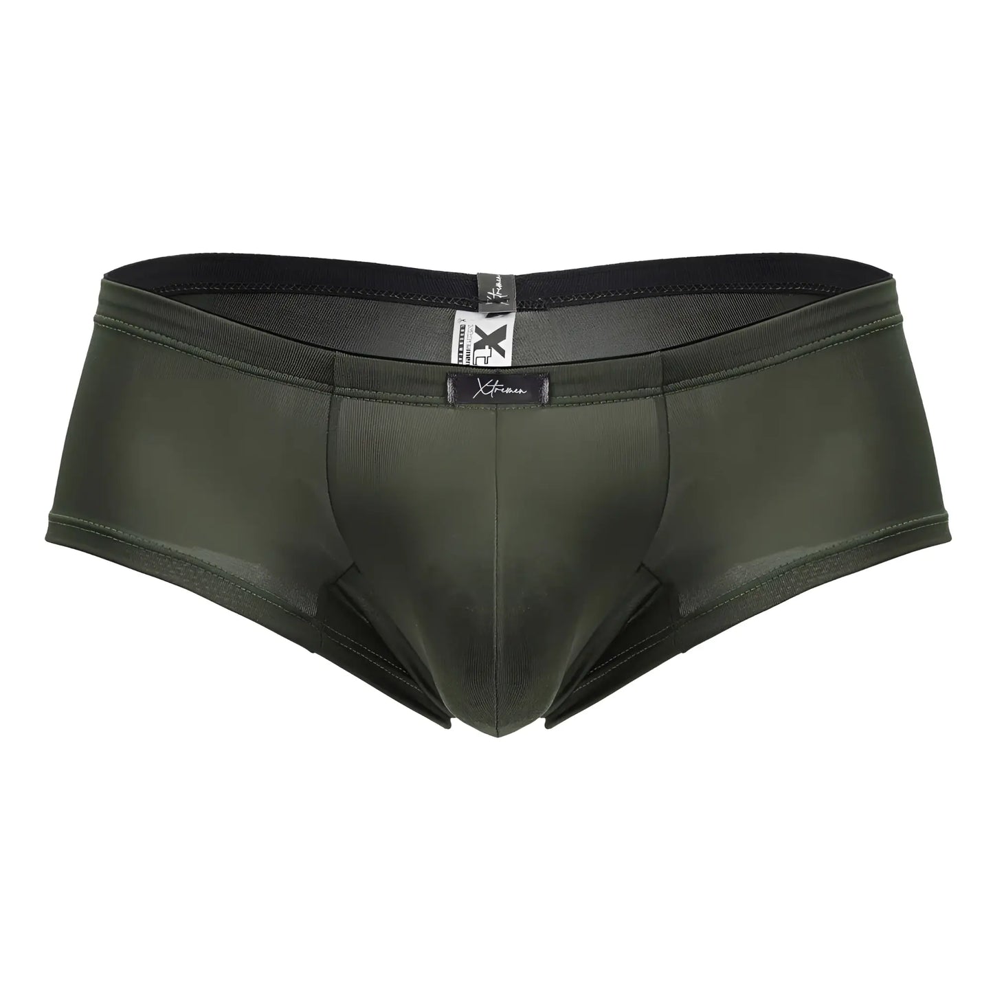 Dark olive green xtremen 91240 microfiber trunks with form fitting smooth fabric and black elastic waistband