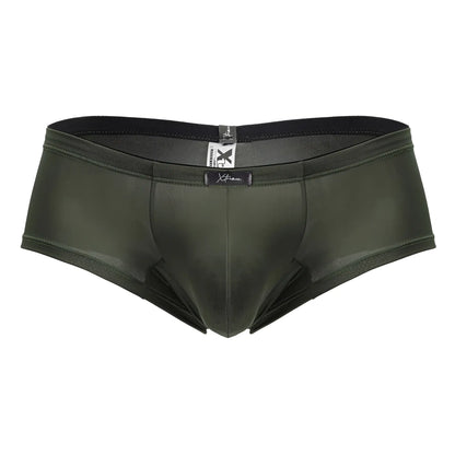 Dark olive green xtremen 91240 microfiber trunks with form fitting smooth fabric and black elastic waistband