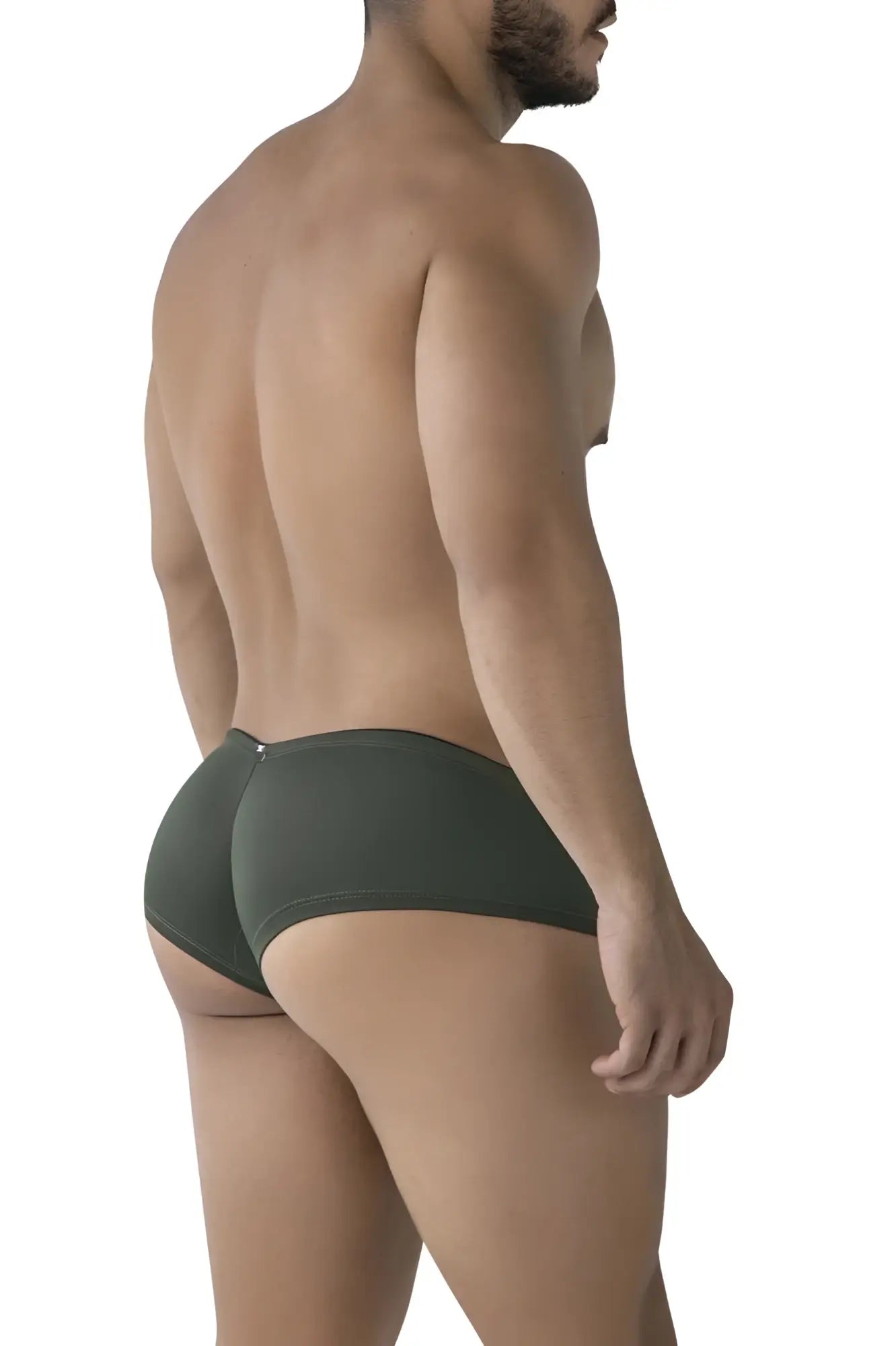Dark olive green xtremen 91240 microfiber trunks showing back side with smooth fabric and subtle seam detail
