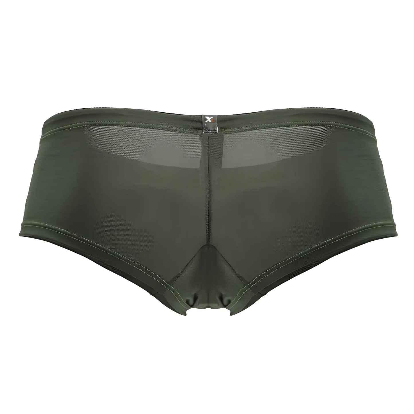 Olive green xtremen 91240 microfiber trunks with mesh sides and solid front and back featuring a black waistband tag