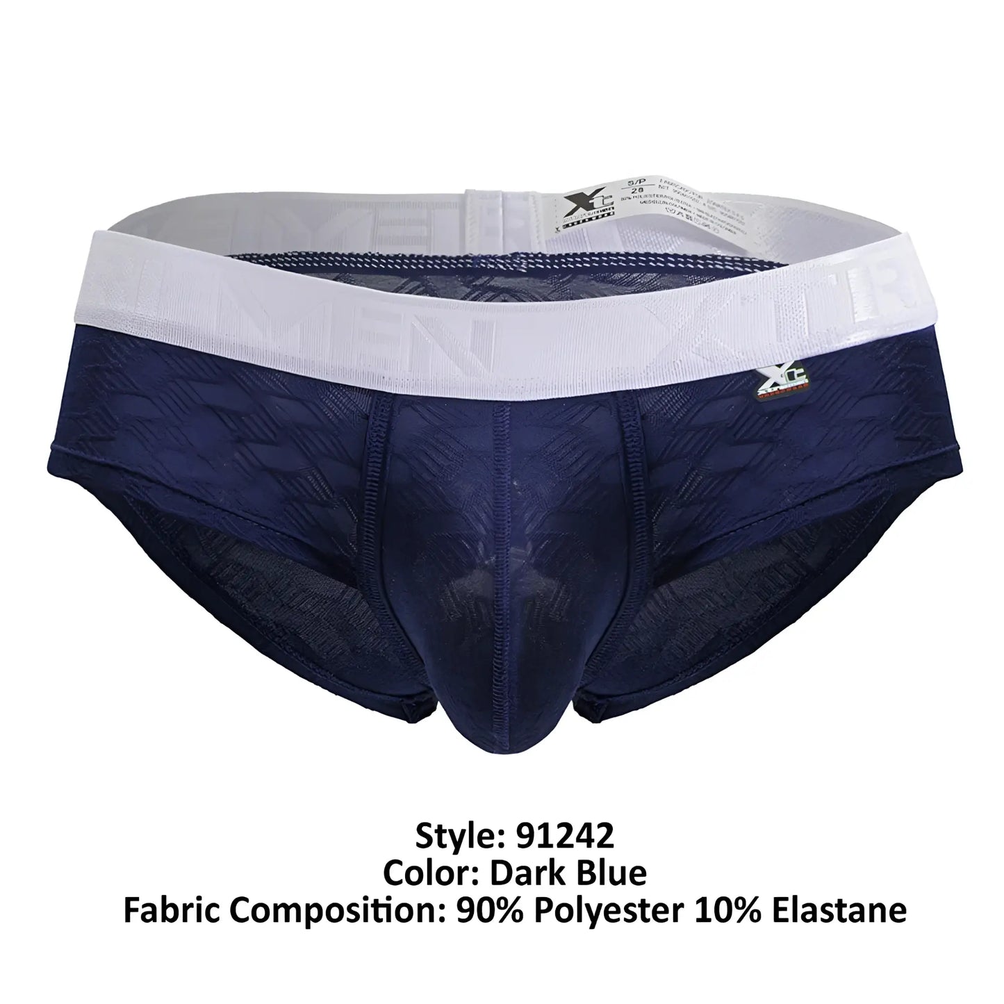 Dark blue xtremen 91242 microfiber briefs with white elastic waistband embossed pattern made of 90 polyester 10 elastane