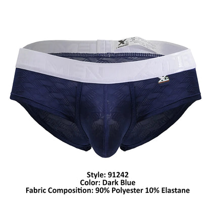 Dark blue xtremen 91242 microfiber briefs with white elastic waistband embossed pattern made of 90 polyester 10 elastane