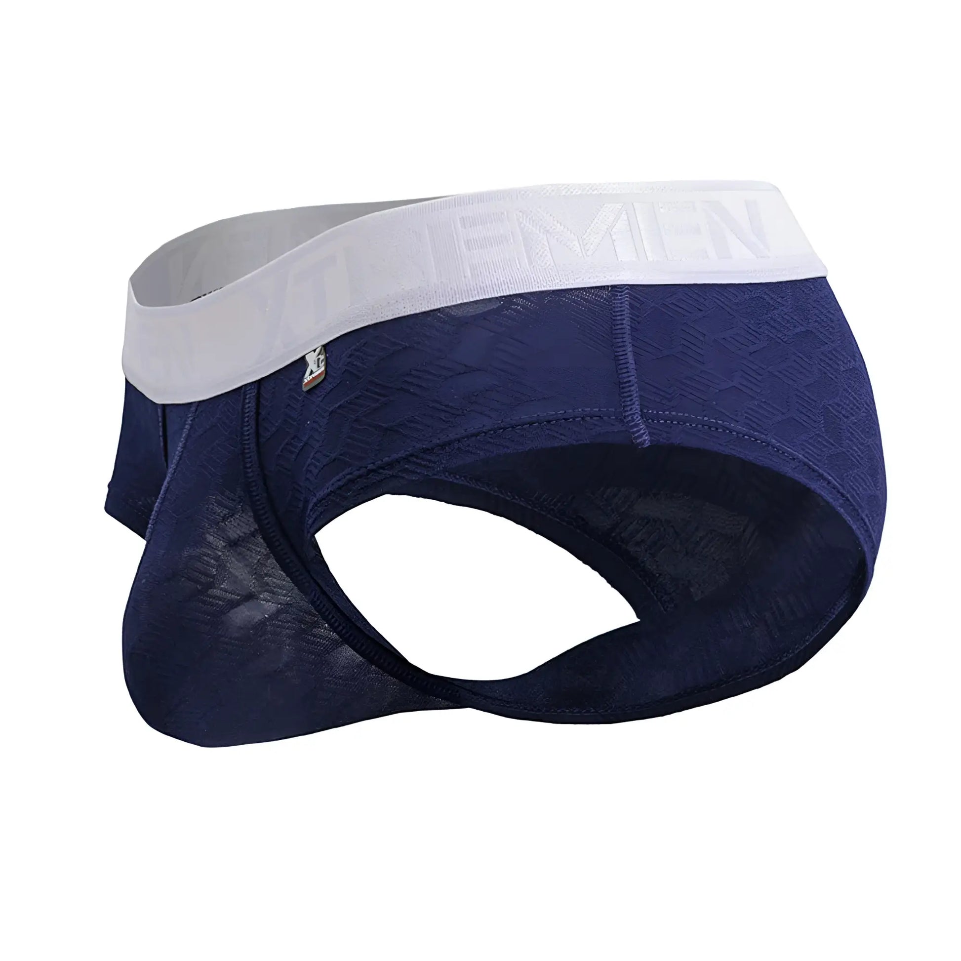 Navy blue textured xtremen 91242 microfiber briefs with white elastic waistband and xtremen brand name