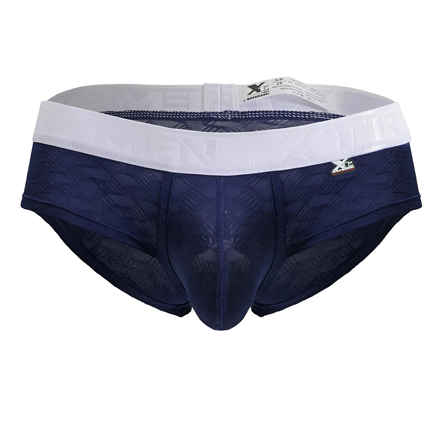 Navy blue Xtremen 91242 microfiber men’s briefs with textured fabric and white waistband featuring gold xc logo
