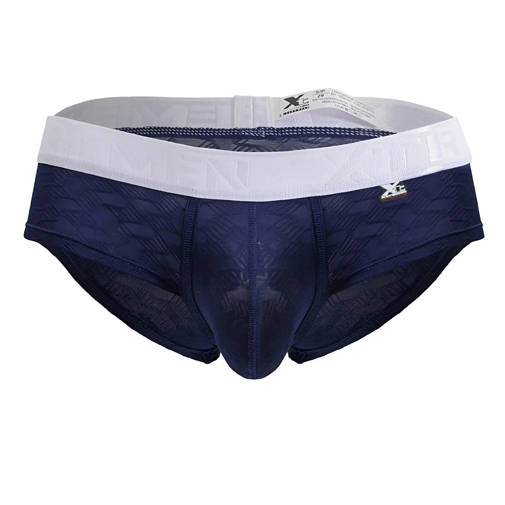 Navy blue Xtremen 91242 microfiber men’s briefs with textured fabric and white waistband featuring gold xc logo