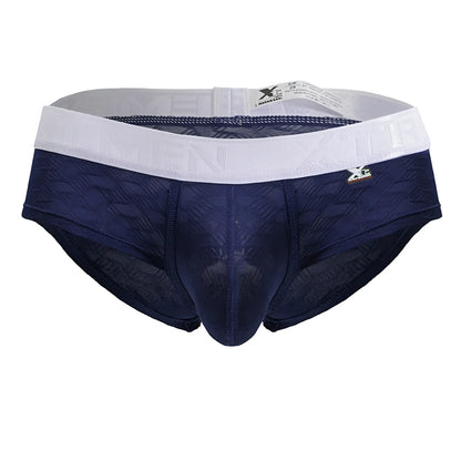 Navy blue Xtremen 91242 microfiber men’s briefs with textured fabric and white waistband featuring gold xc logo