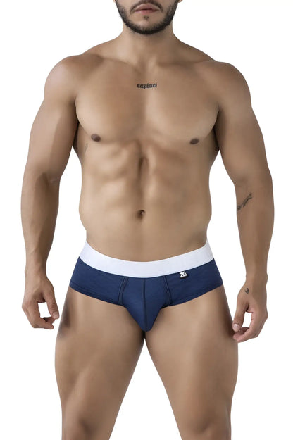 Navy blue Xtremen 91242 microfiber briefs with white waistband and small front logo for comfortable wear