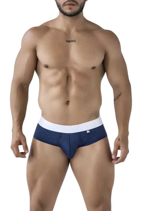 Navy blue Xtremen 91242 microfiber briefs with white waistband and small front logo for comfortable wear