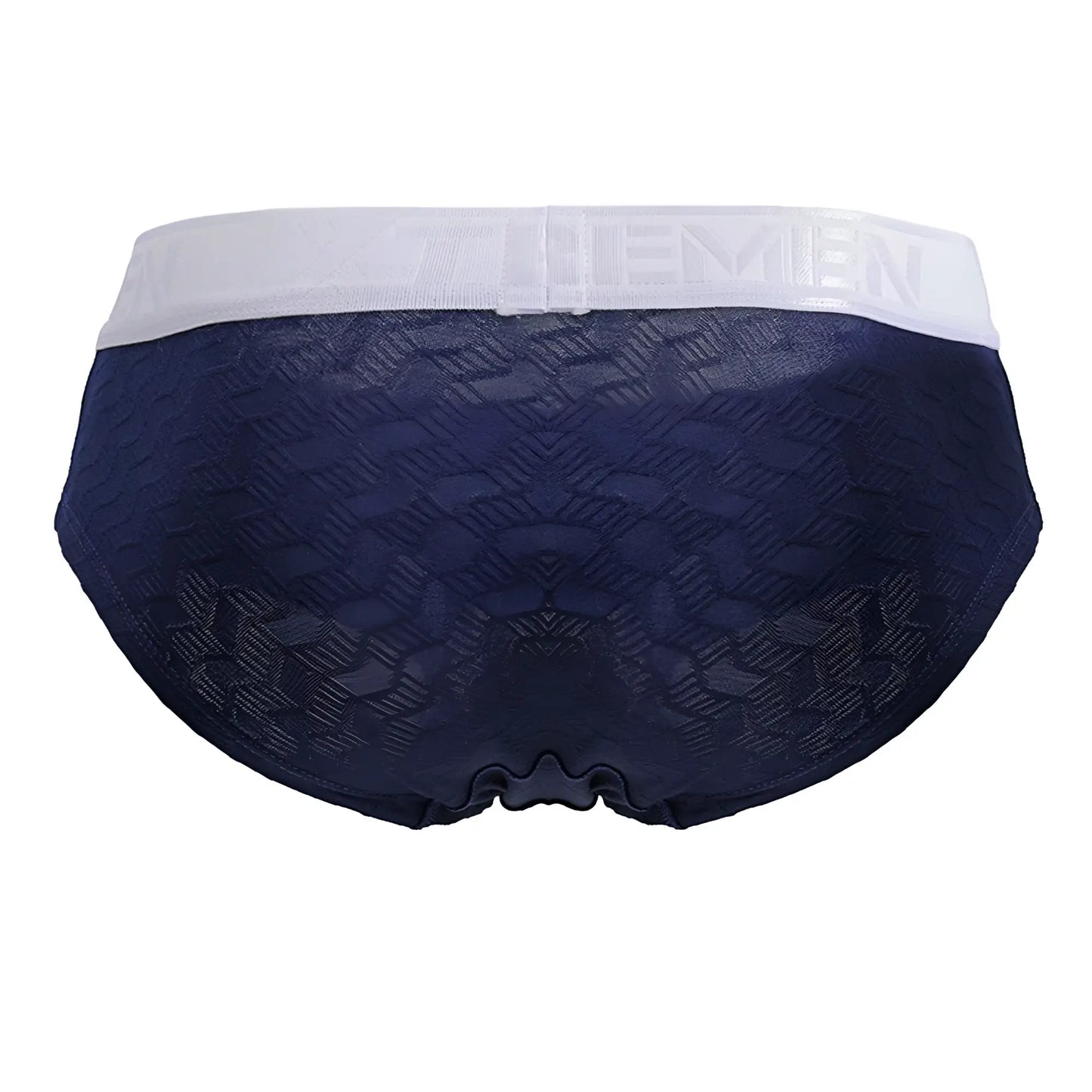 Dark blue microfiber men’s briefs with textured fabric and white elastic waistband featuring x-treme men logo