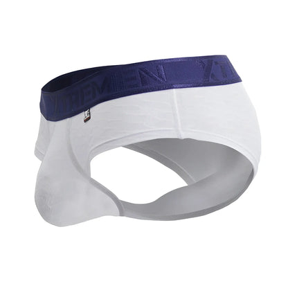 White xtremen 91242 microfiber briefs with navy blue yxmen branded waistband for men