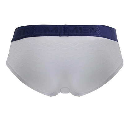 White xtremen 91242 microfiber briefs with textured wave pattern and navy blue memen waistband