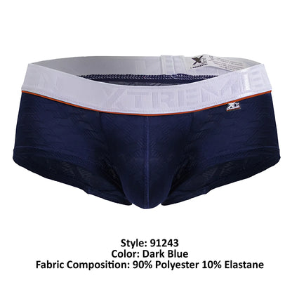 Dark blue xtremen 91243 microfiber men’s briefs with white elastic waistband and orange trim front view