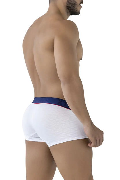 Xtremen 91243 microfiber white boxer briefs with navy blue waistband and red trim for comfortable daily wear