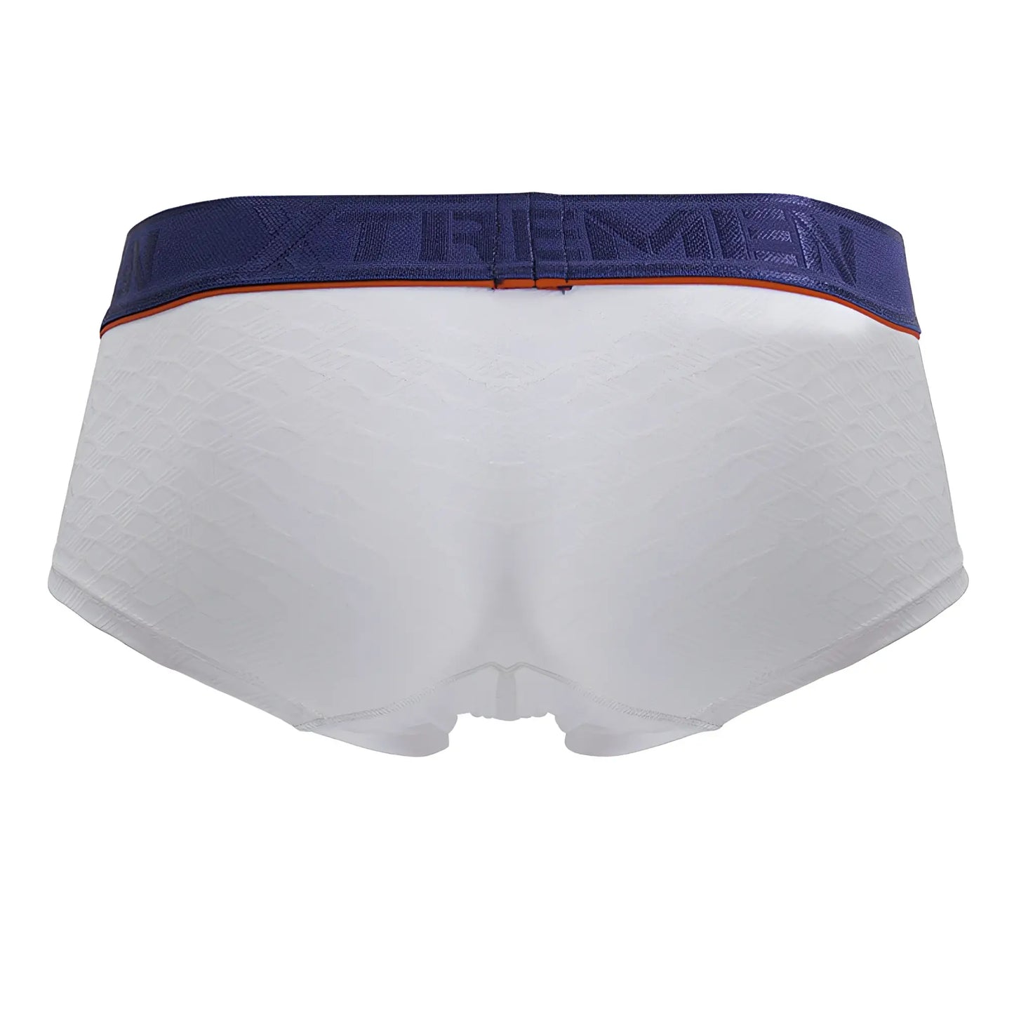 White textured men’s microfiber briefs with navy blue xtrememen waistband and orange trim xtremen 91243 trunks