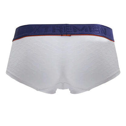 White textured men’s microfiber briefs with navy blue xtrememen waistband and orange trim xtremen 91243 trunks