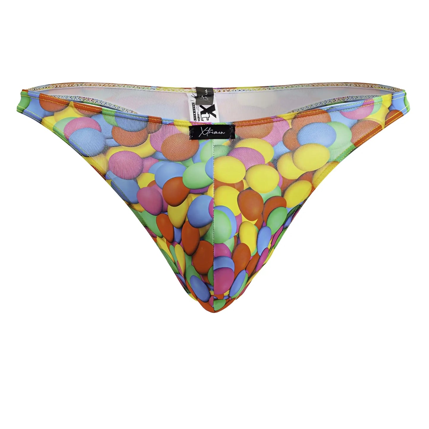 Xtremen 91247 color bubbles mesh thong with colorful candy-themed playful multicolored pastel and bright hues