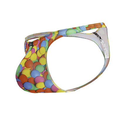 Xtremen 91247 printed thongs color bubbles vibrant rainbow-colored men’s brief with playful multicolored candy spheres pattern